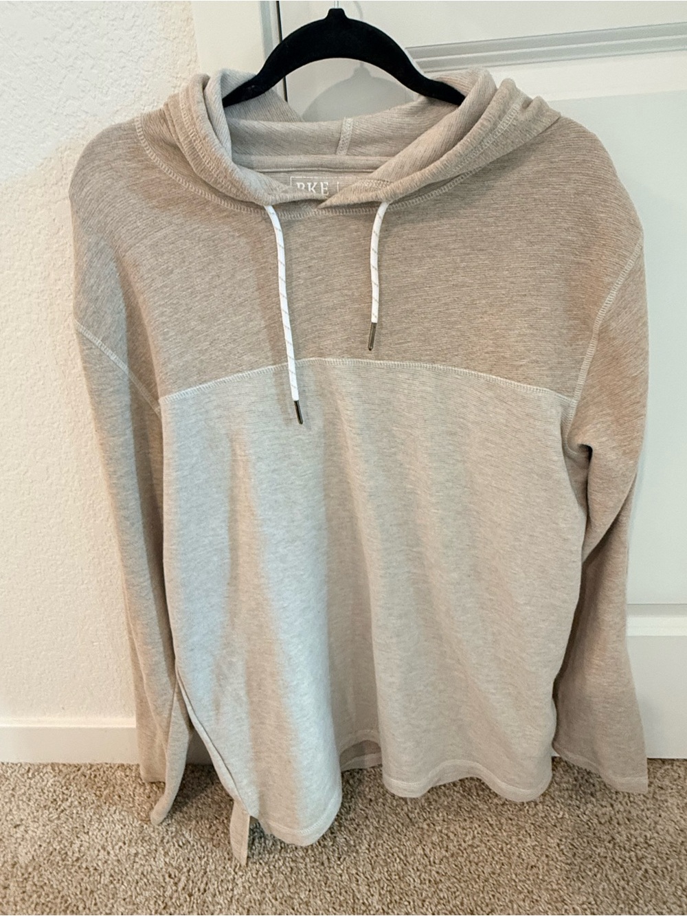 BKE Two-Tone Beige and Light Gray Crewneck Hoodie